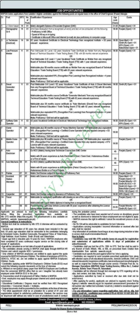 Jobs Position Available at WAPDA Lahore 2024