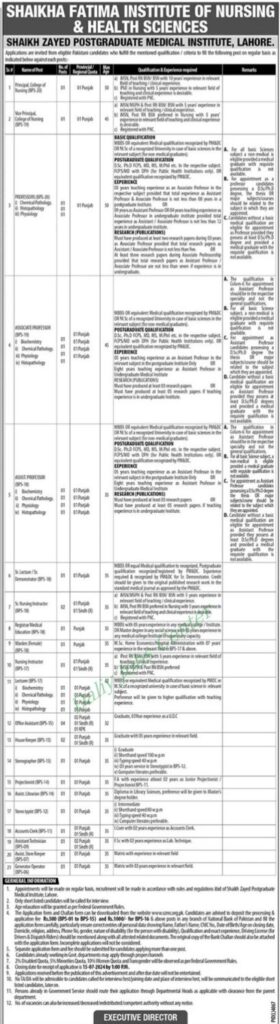 Latest Job Opportunities at Shaikha Fatima Institute of Nursing and Health Sciences, Lahore 2024
