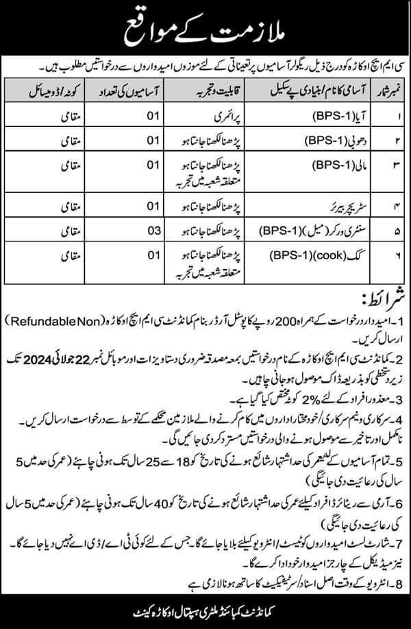 Latest Combined Military Hospital CMH Management Posts in Okara 2024