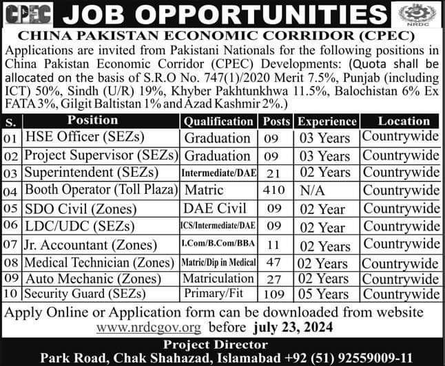 Latest China Pakistan Economic Corridor (CPEC) Management Posts in Islamabad 2024