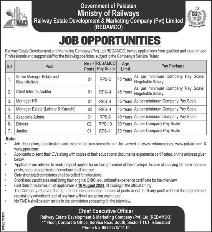 Latest Ministry of Railways Management Posts in Islamabad 2024