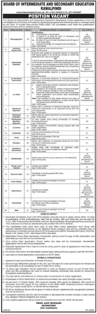 Latest BISE Rawalpindi Job Openings for 2024