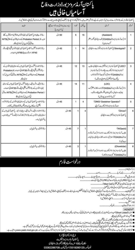 Latest Job Opportunities at Pakistan Armed Services Board, Ministry of Defence, Rawalpindi 2024